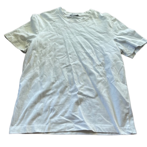 Zara Mens White Long Length T-Shirt Crew Neck Heavier Weight Size Medium - Picture 1 of 6